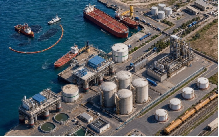 Aerial view of a port waste reception and treatment facility