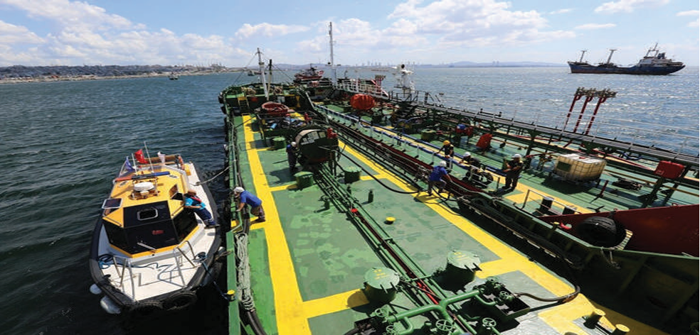 Tanker vessels docked at a port waste reception terminal
